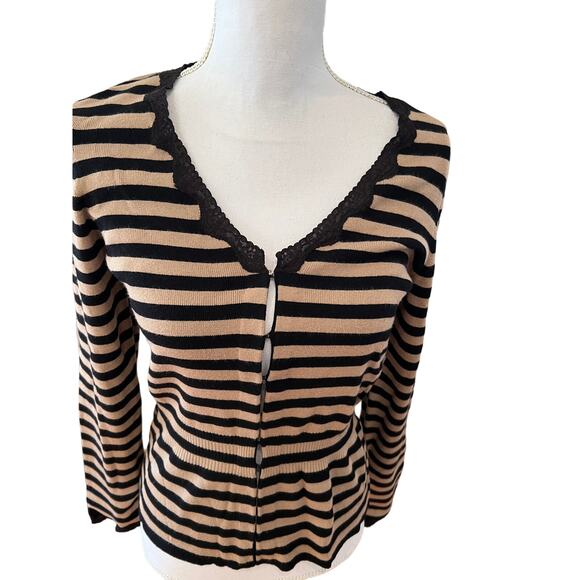 INC International Concepts Striped Cardigan Sweater Black Tan M - Picture 4 of 5